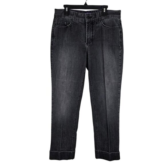 NYDJ Denim - NYDJ Straight Leg Jeans Cuffed Pants BLACK Denim size 6 Mid Rise Preppy Classic